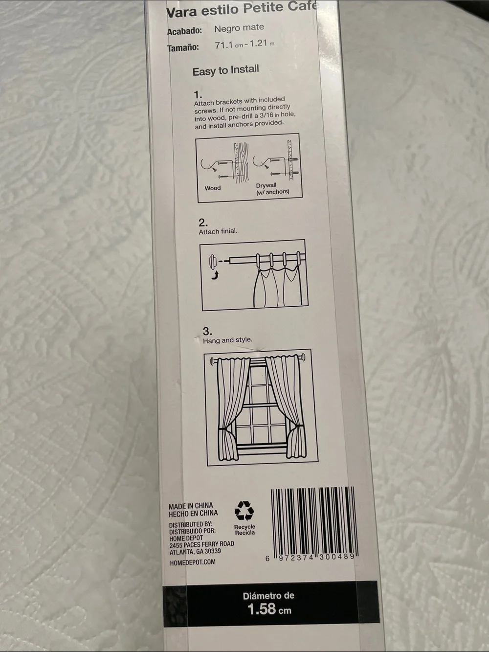 New StyleWell Petite Cafe Rod Black Matte Finish Curtain Rod 28-48” - 5/8”D